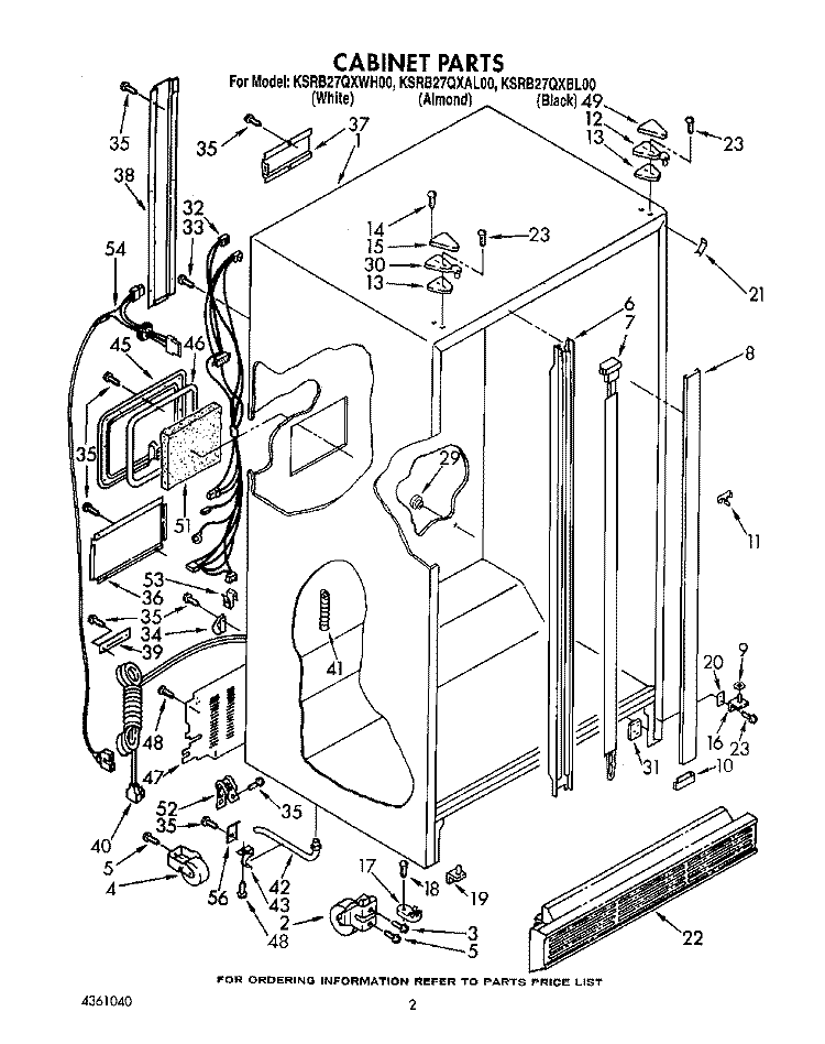 CABINET Diagram and Parts List for KSRB27QXBL00  KitchenAid Refrigerator