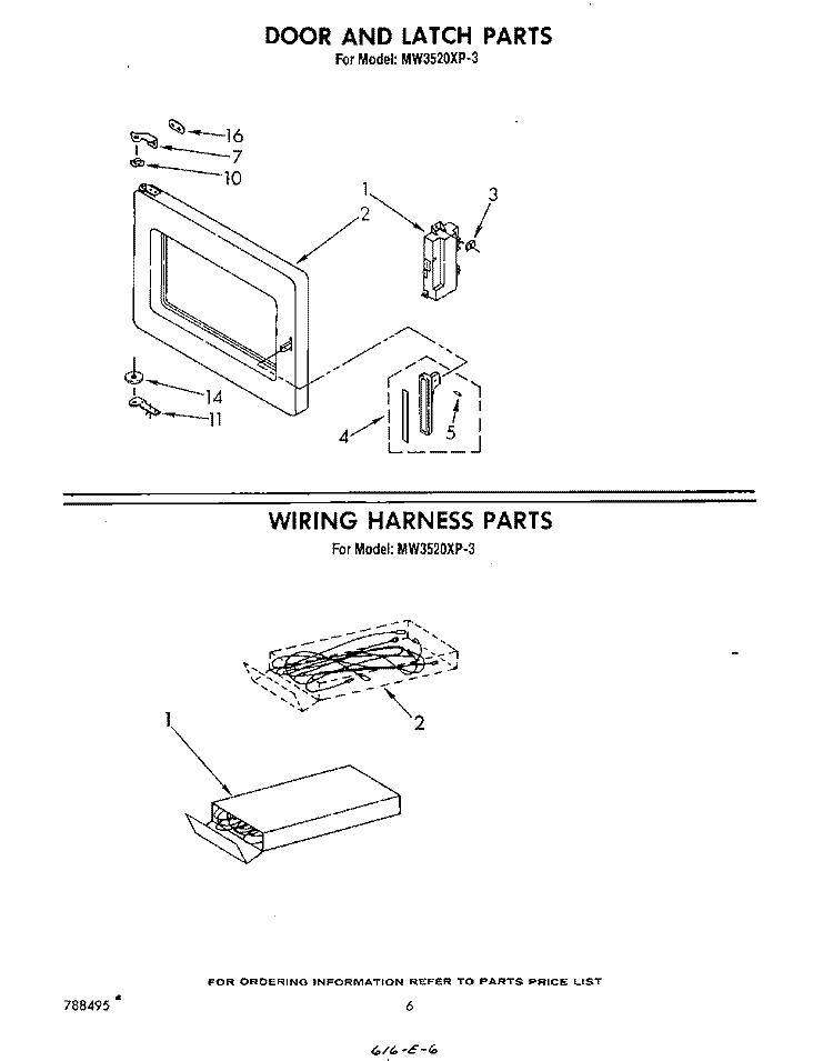 DOOR AND LATCH , WIRING HARNESS Diagram and Parts List for MW3520XP3  Whirlpool Microwave