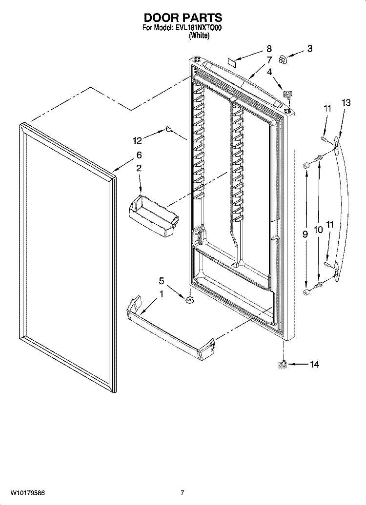 DOOR PARTS, OPTIONAL PARTS (NOT INCLUDED) Diagram and Parts List for EVL181NXTQ00  Whirlpool Freezer