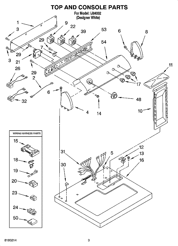 TOP AND CONSOLE PARTS Diagram and Parts List for IJ84002  Inglis Dryer