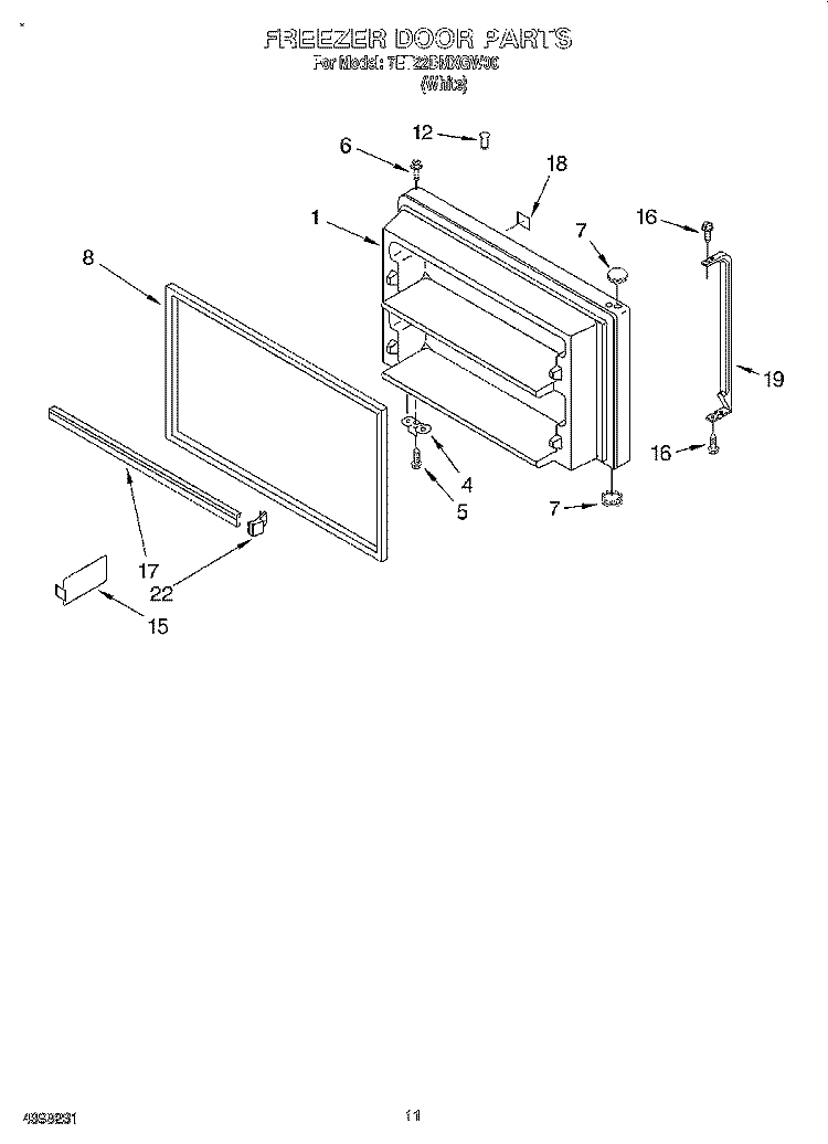 FREEZER DOOR, LIT/OPTIONAL Diagram and Parts List for 7ET22DMXGW00  Whirlpool Refrigerator