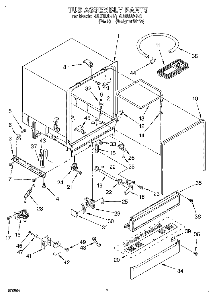 TUB ASSEMBLY Diagram and Parts List for RUD3000GQ0  Roper Dishwasher