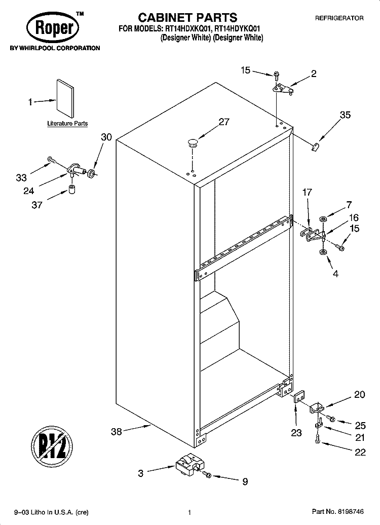CABINET PARTS Diagram and Parts List for RT14HDXKQ01  Roper Refrigerator