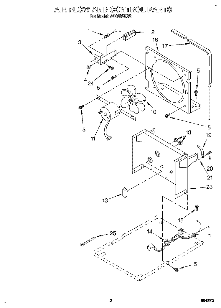 SECTION Diagram and Parts List for AD0402XA2  Whirlpool Dehumidifier