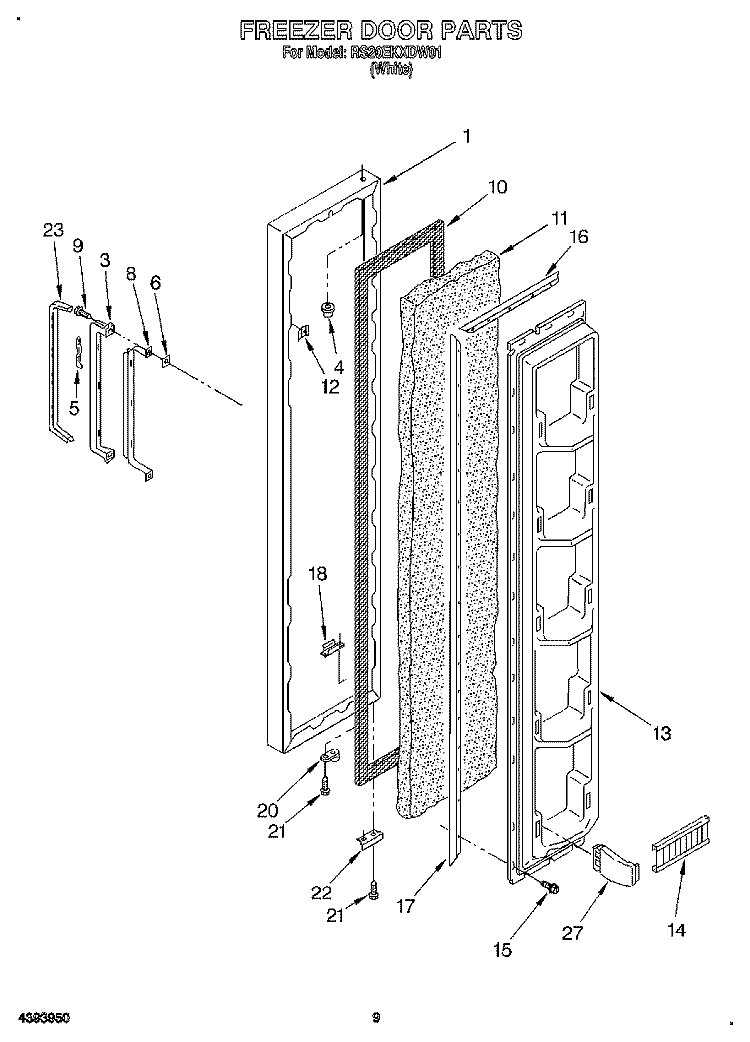 FREEZER DOOR Diagram and Parts List for RS20EKXDW01  Roper Refrigerator