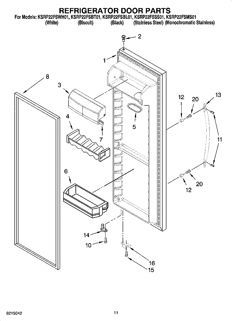 REFRIGERATOR DOOR PARTS Diagram and Parts List for KSRP22FSBT01  KitchenAid Refrigerator