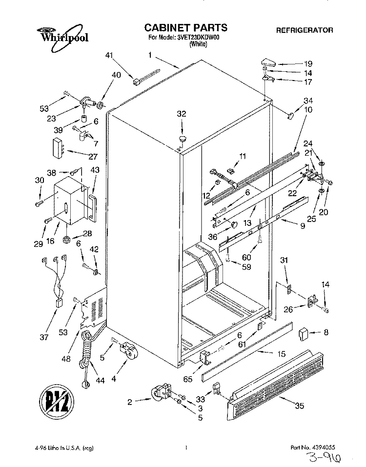 CABINET Diagram and Parts List for 3VET23DKDW00  Whirlpool Refrigerator