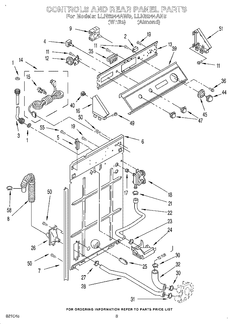 CONTROLS AND REAR PANEL Diagram and Parts List for LLN8244AW0  Whirlpool Washer
