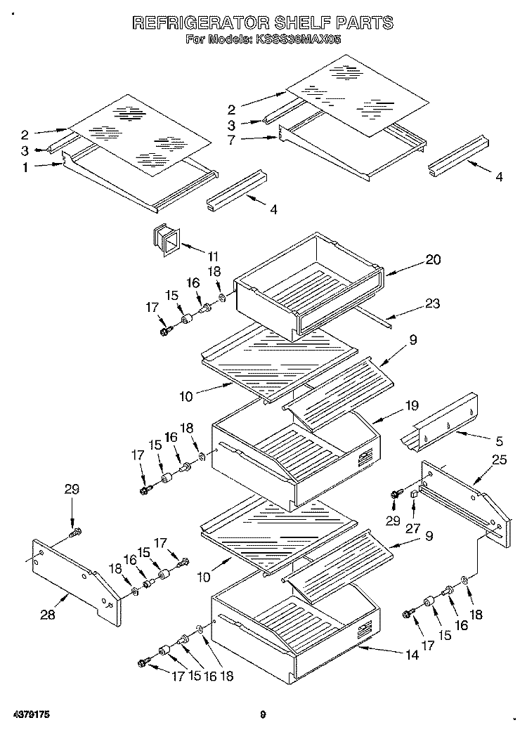 REFRIGERATOR SHELF Diagram and Parts List for KSSS36MAX05  KitchenAid Refrigerator