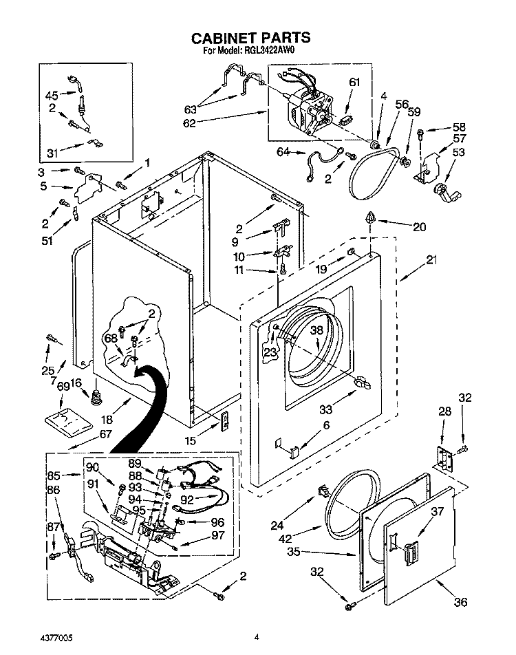 CABINET Diagram and Parts List for RGL3422AL0  Roper Dryer