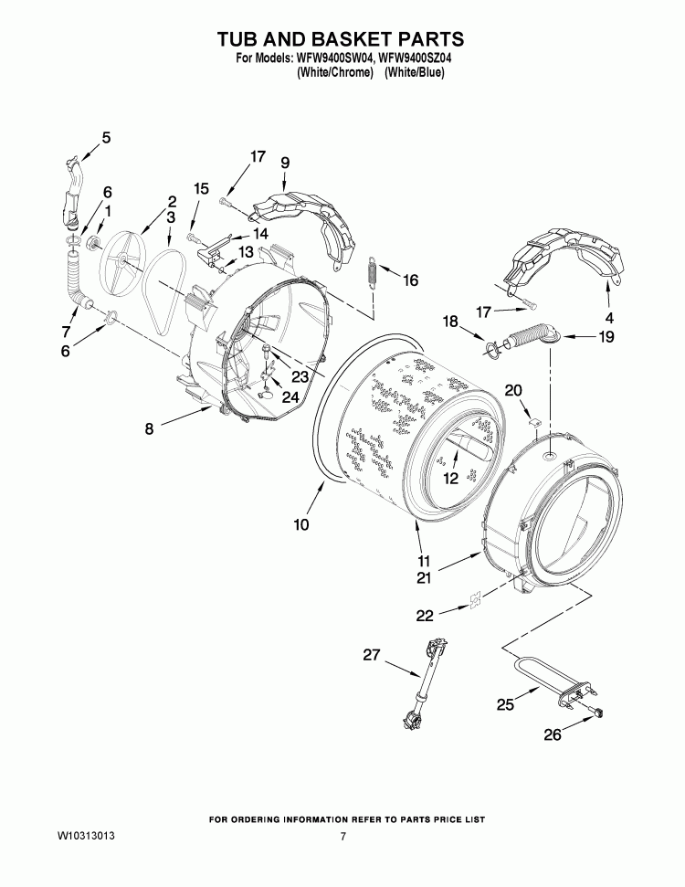TUB AND BASKET PARTS Diagram and Parts List for WFW9400SZ04  Whirlpool Washer