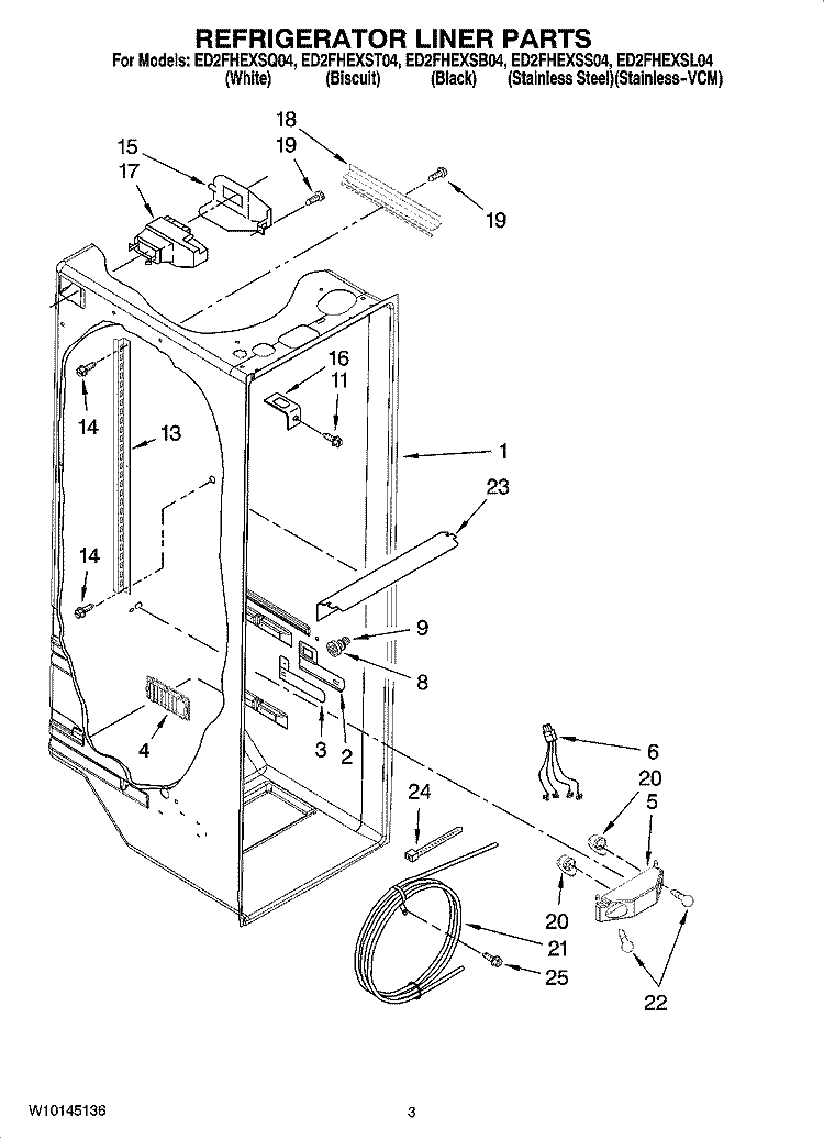 REFRIGERATOR LINER PARTS Diagram and Parts List for ED2FHEXSB04  Whirlpool Refrigerator