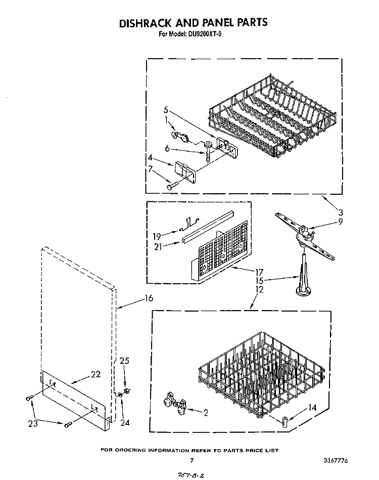 DISHRACK AND PANEL Diagram and Parts List for DU9200XT0  Whirlpool Dishwasher