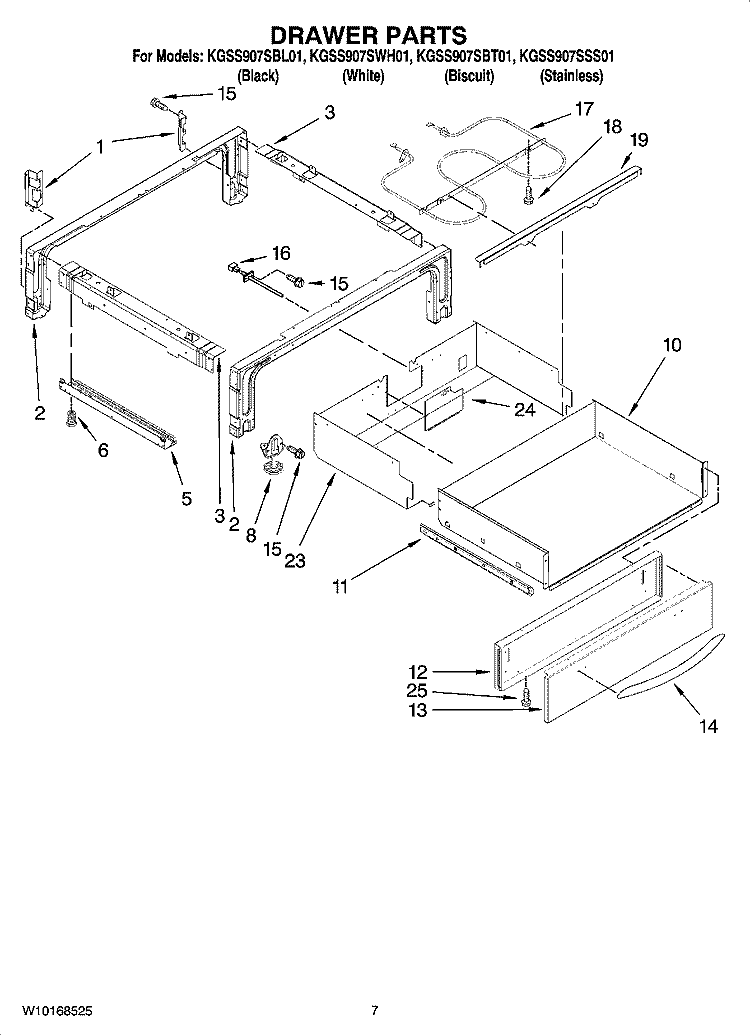 DRAWER PARTS Diagram and Parts List for KGSS907SBL01  KitchenAid Range