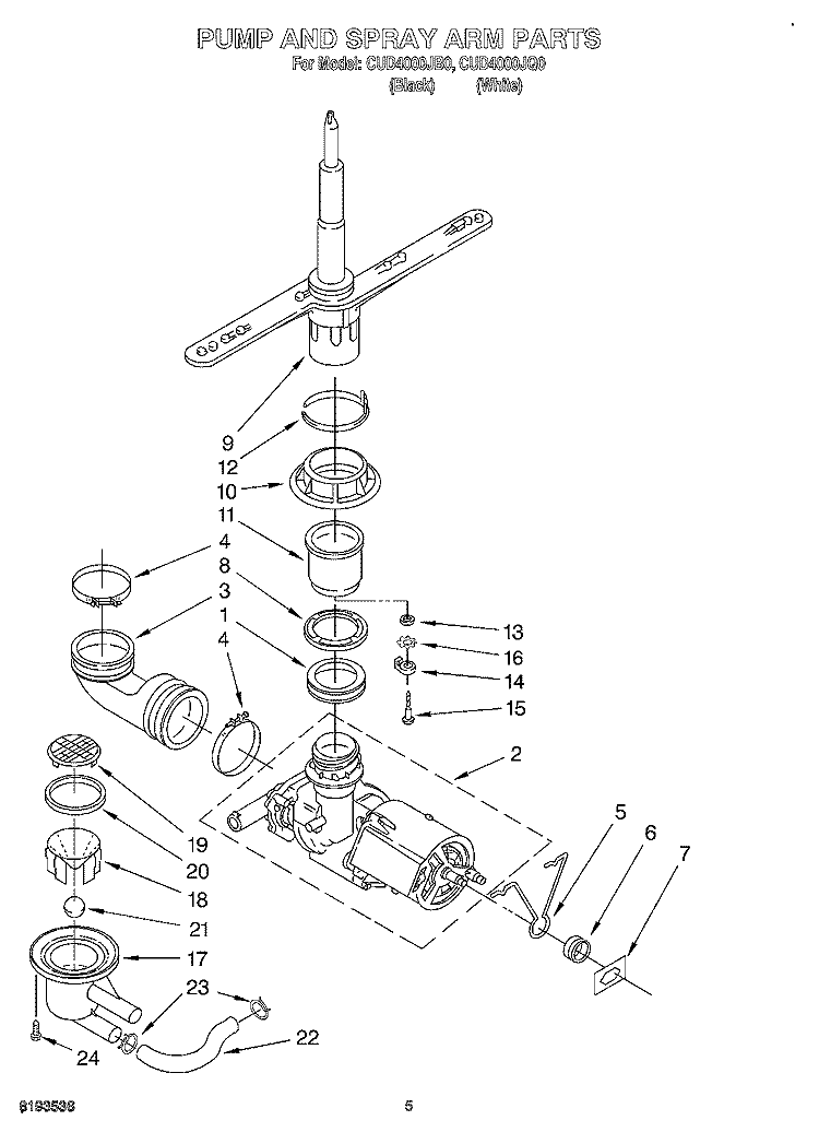 PUMP AND SPRAYARM Diagram and Parts List for CUD4000JQ0  Crosley Dishwasher