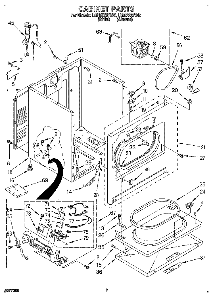 CABINET Diagram and Parts List for LGR5638AN2  Whirlpool Dryer