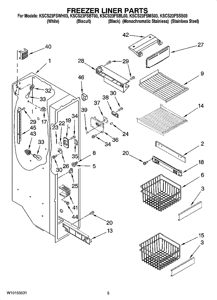 FREEZER LINER PARTS Diagram and Parts List for KSCS23FSBT03  KitchenAid Refrigerator