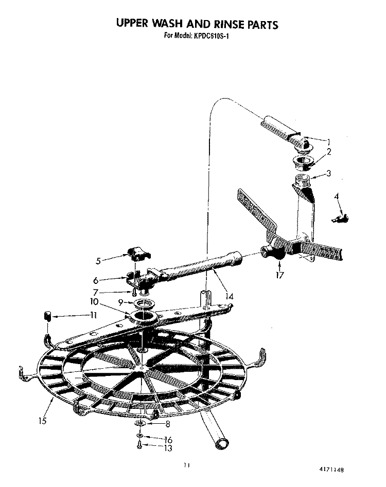 UPPER WASH AND RINSE Diagram and Parts List for KPDC610S1  KitchenAid Dishwasher