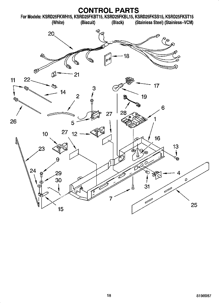 CONTROL PARTS Diagram and Parts List for KSRD25FKSS15  KitchenAid Refrigerator