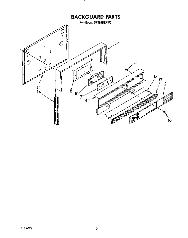 BACKGUARD, LIT/OPTIONAL Diagram and Parts List for SF365BEPW2  Whirlpool Range