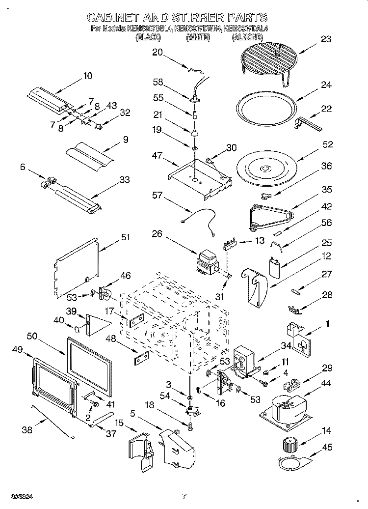 CABINET AND STIRRER Diagram and Parts List for KEMS307DBL4  KitchenAid Microwave Oven Combo