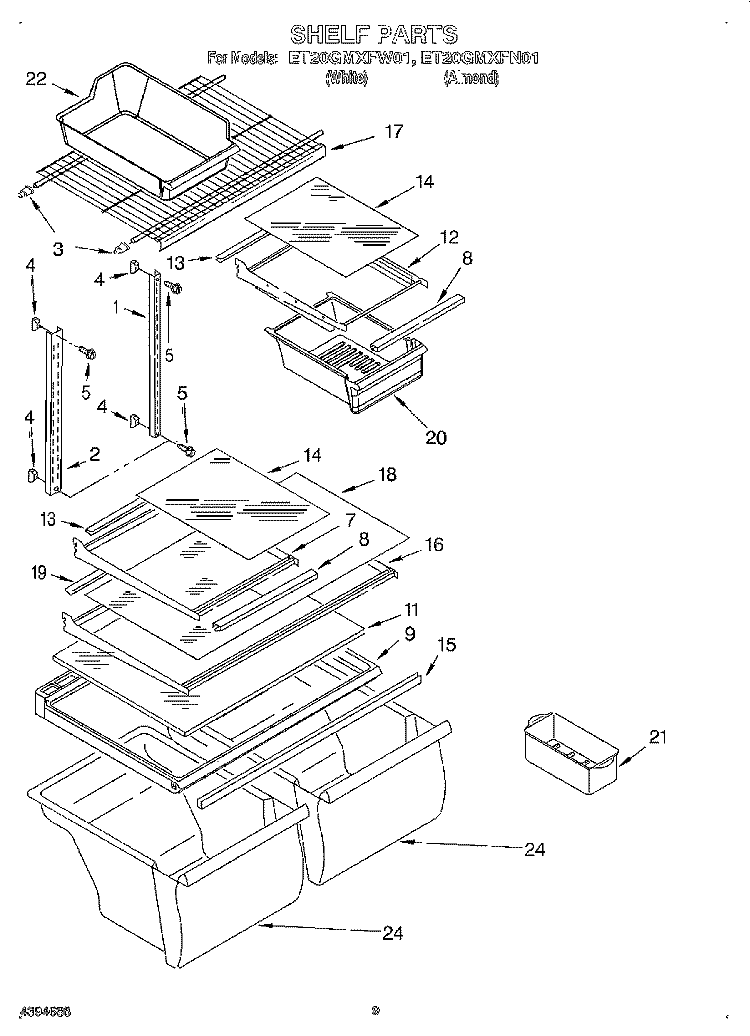 SHELF, LIT/OPTIONAL Diagram and Parts List for ET20GMXFW01  Whirlpool Refrigerator