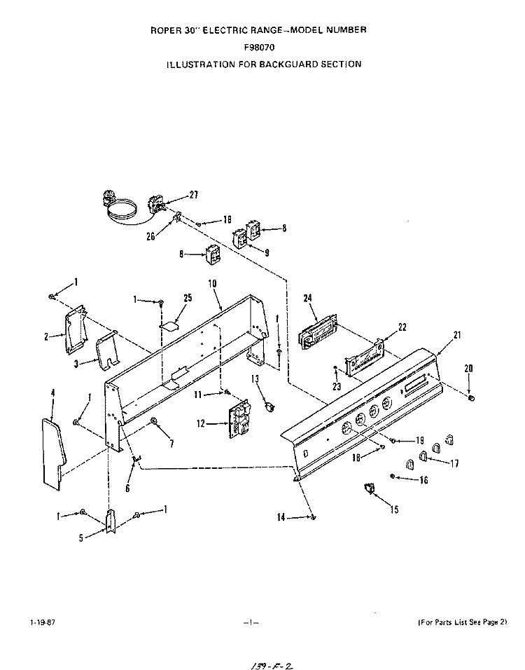 MAIN TOP Diagram and Parts List for F9807W0  Roper Range