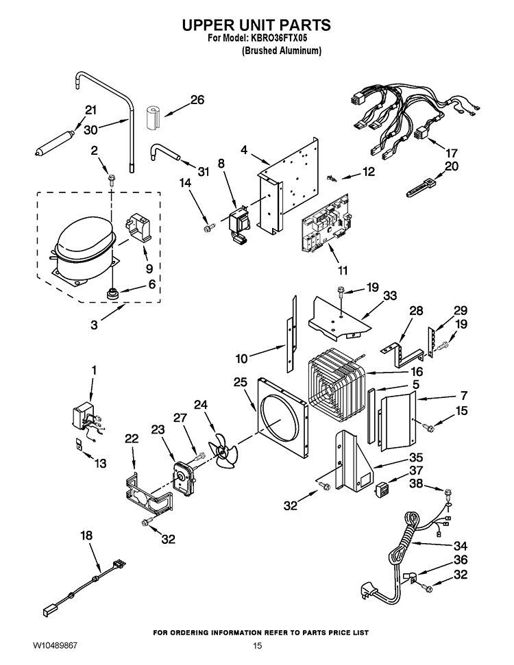 UPPER UNIT PARTS Diagram and Parts List for KBRO36FTX05  KitchenAid Refrigerator