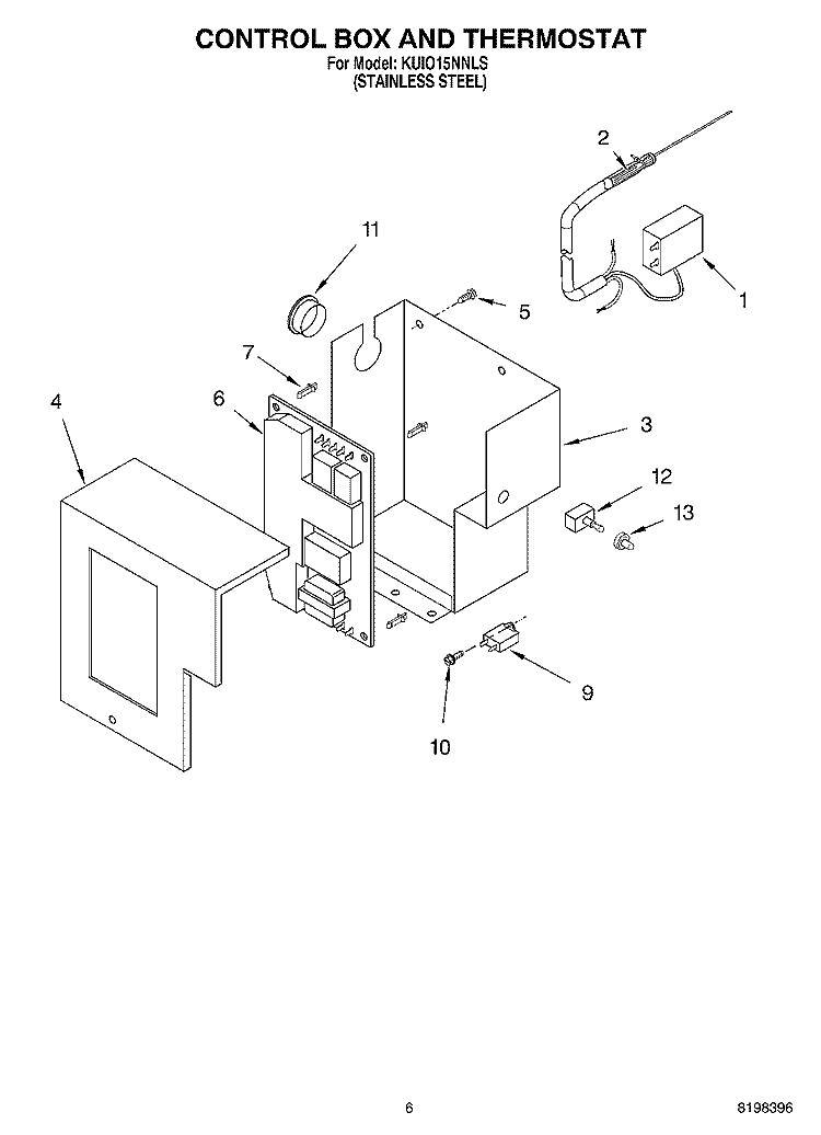 CONTROL BOX AND THERMOSTAT Diagram and Parts List for KUIO15NNLS  KitchenAid Ice Maker
