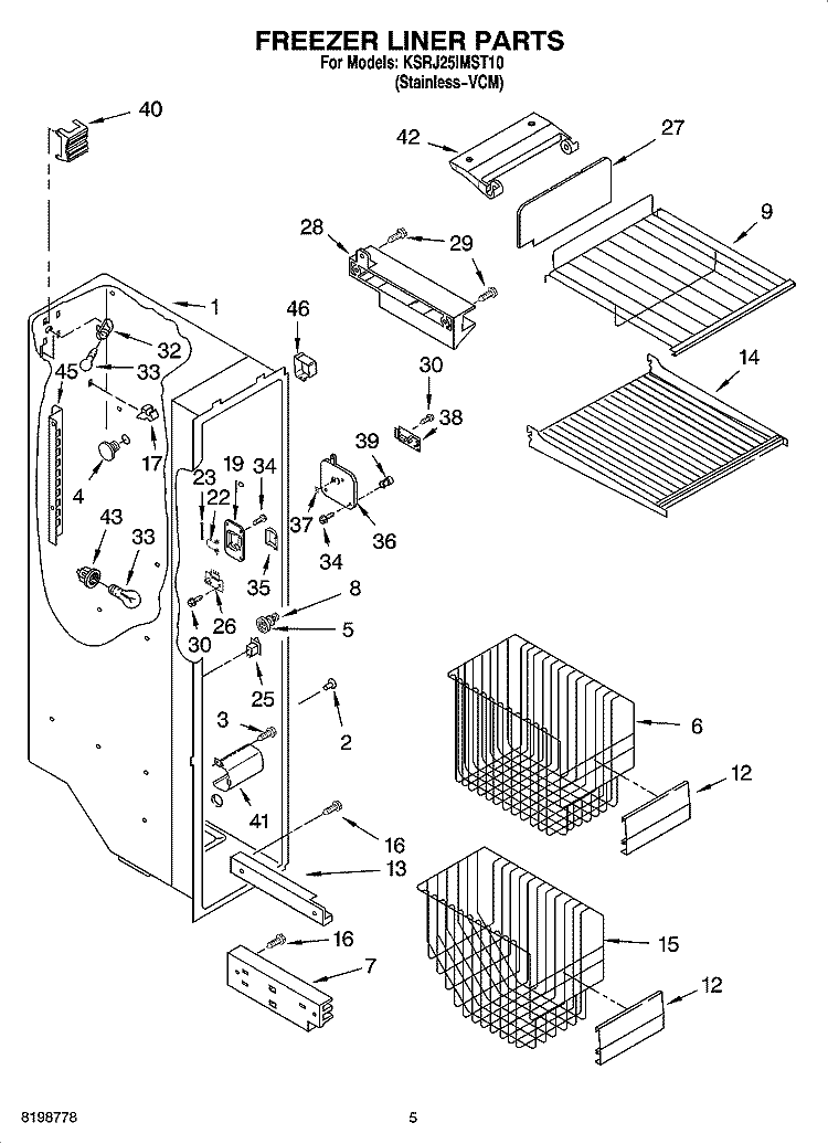 FREEZER LINER PARTS Diagram and Parts List for KSRJ25IMST10  KitchenAid Refrigerator