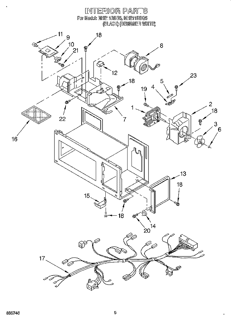 INTERIOR, LIT/OPTIONAL Diagram and Parts List for MHE11RDB5  Roper Microwave