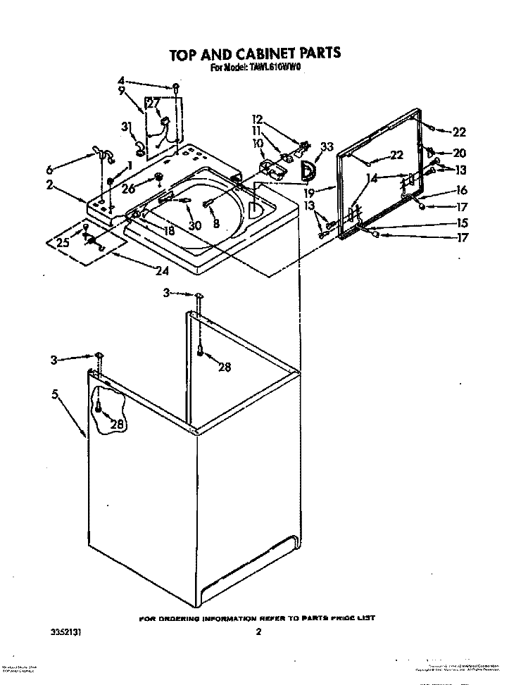 TOP AND CABINET, LITERATURE AND OPTIONAL Diagram and Parts List for TAWL610WW0  Estate Washer