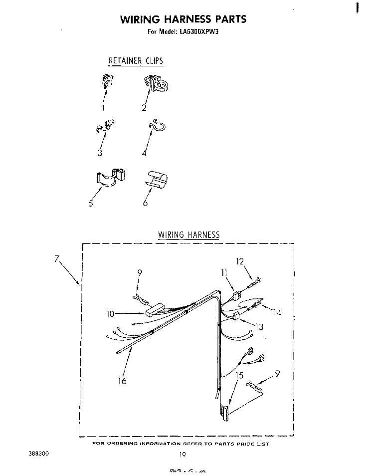 WIRING HARNESS Diagram and Parts List for LA6300XPW3  Whirlpool Washer