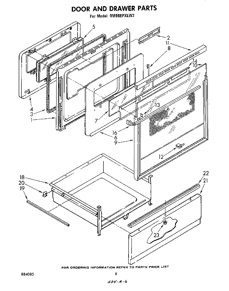 DOOR AND DRAWER Diagram and Parts List for RM988PXLW2  Whirlpool Microwave Oven Combo