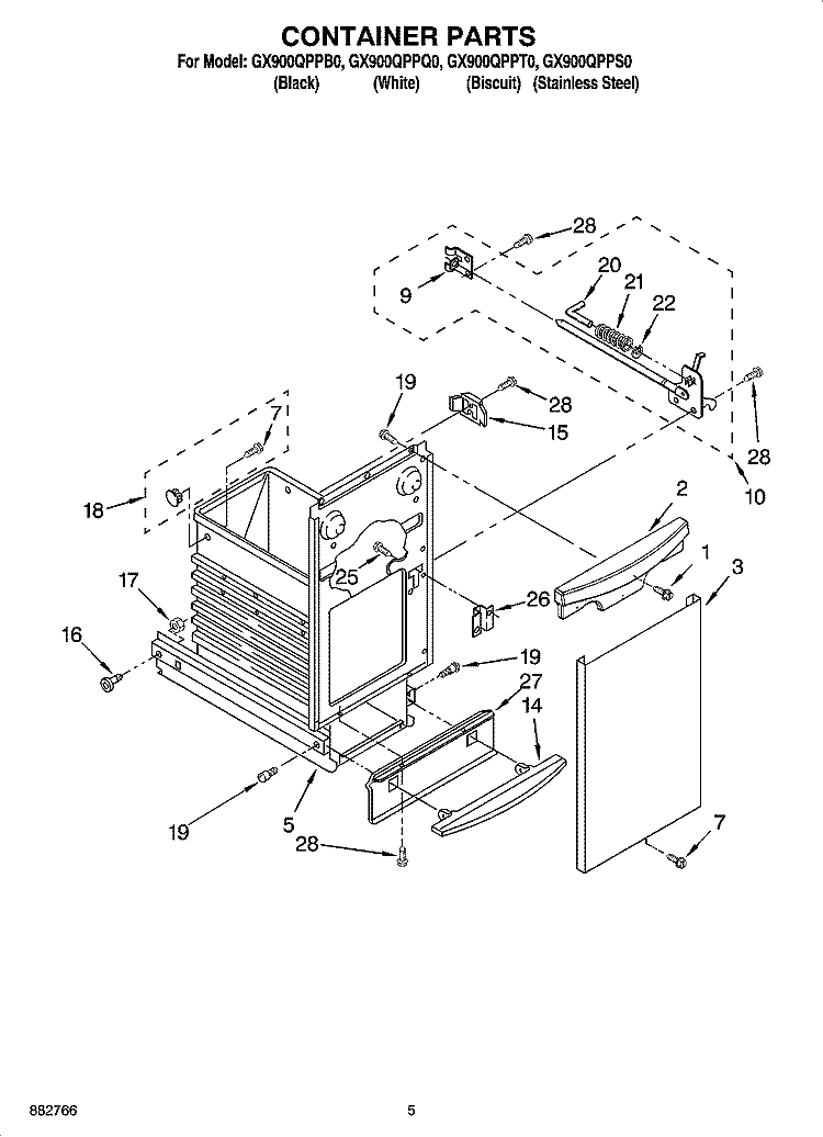 CONTAINER PARTS Diagram and Parts List for GX900QPPB0  Whirlpool Trash Compactor