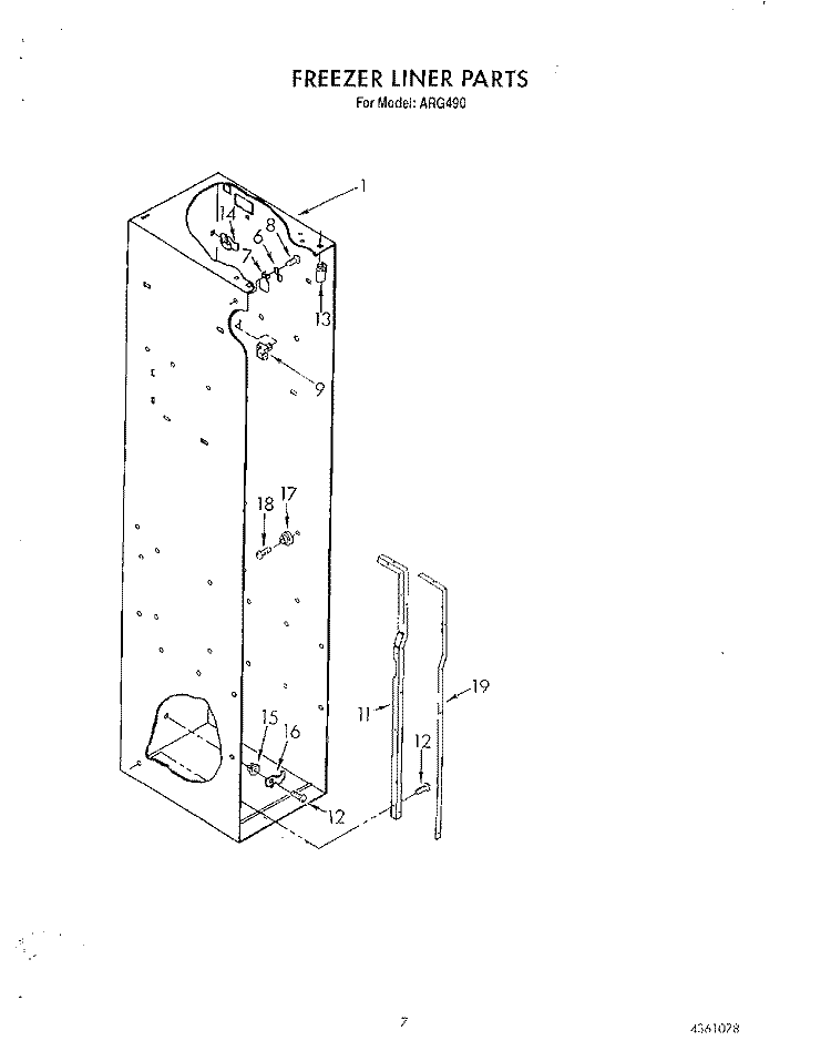 FREEZER LINER Diagram and Parts List for ARG490  Whirlpool Refrigerator