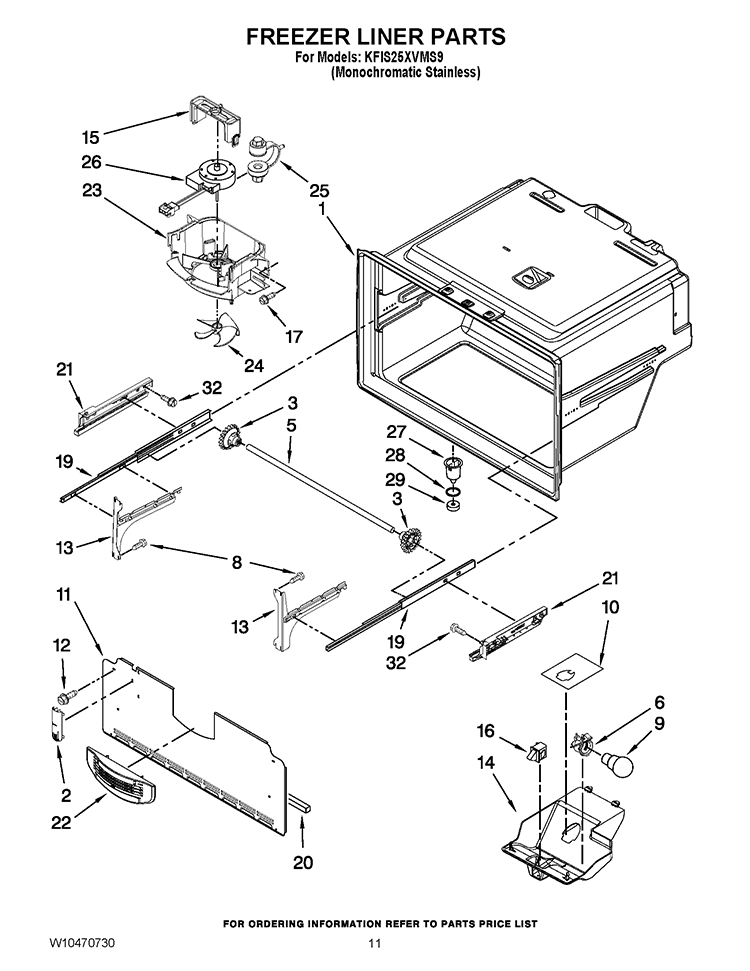 FREEZER LINER PARTS Diagram and Parts List for KFIS25XVMS9  KitchenAid Refrigerator