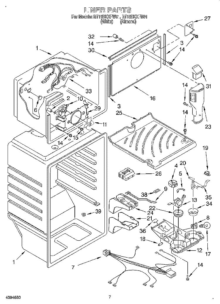 LINER Diagram and Parts List for RT18DKXFW01  Roper Refrigerator