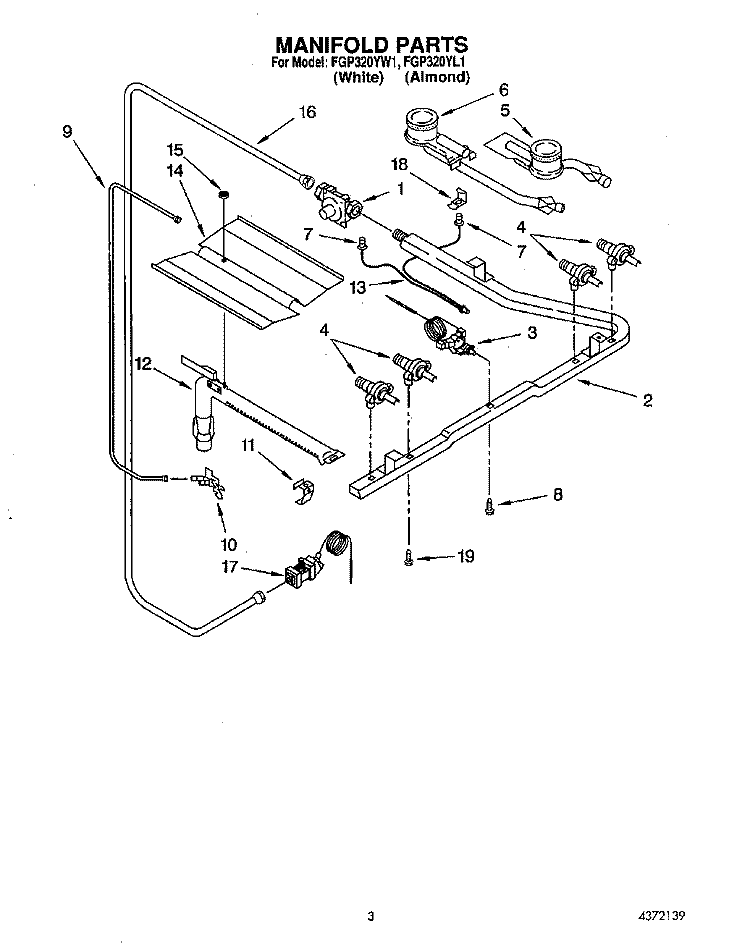 MANIFOLD Diagram and Parts List for FGP320YL1  Roper Range