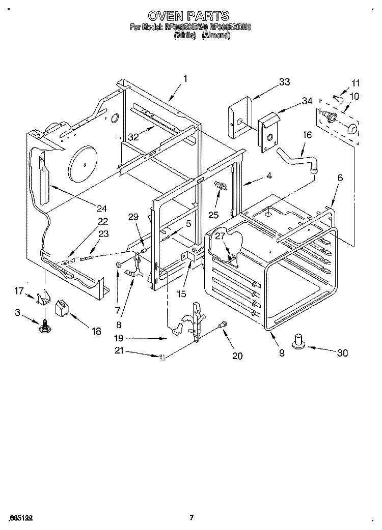 OVEN Diagram and Parts List for RF366BXDW0  Whirlpool Range