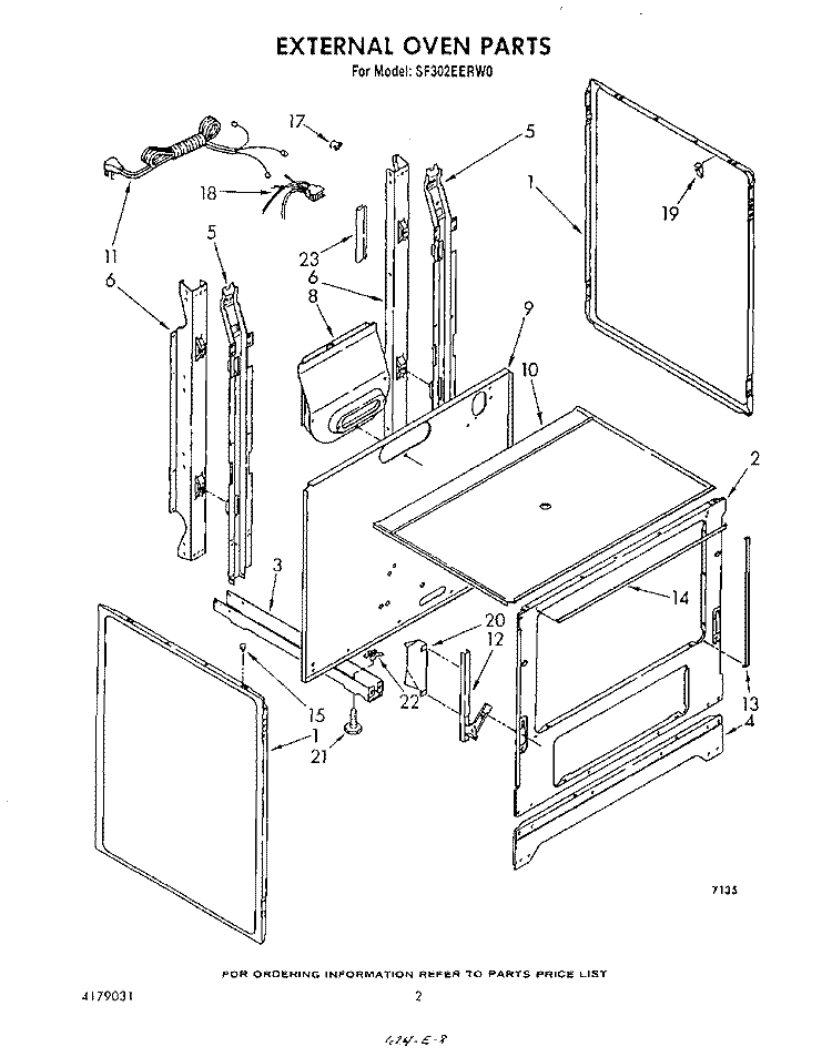 EXTERNAL OVEN Diagram and Parts List for SF302EERW0  Whirlpool Range