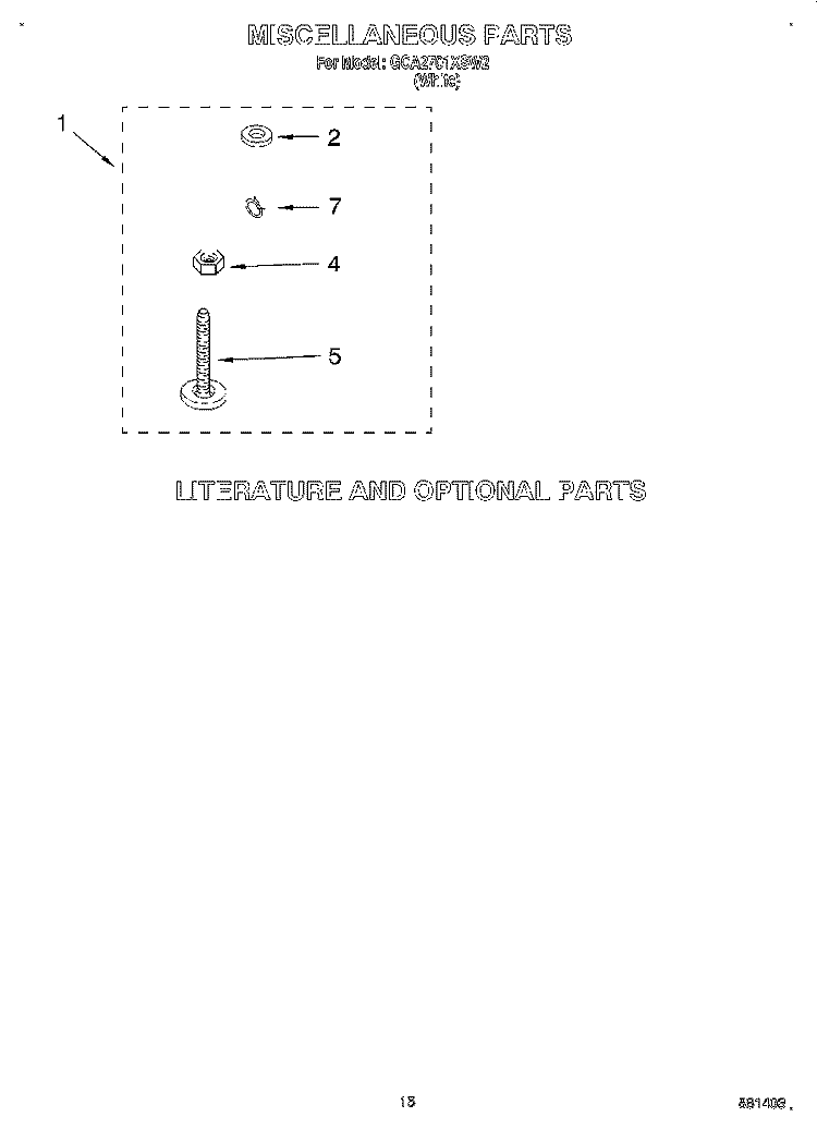 MISCELLANEOUS, LIT/OPTIONAL Diagram and Parts List for GCA2701XSW2  Whirlpool Washer