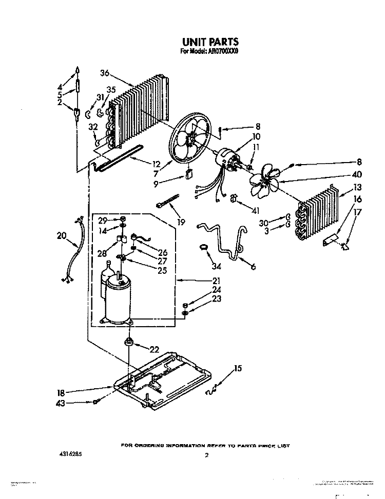 UNIT Diagram and Parts List for AR0700XX0  Whirlpool Air Conditioner
