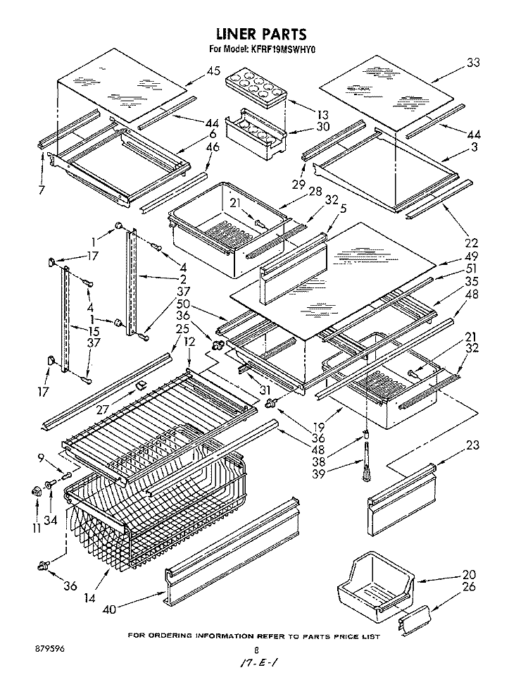 LINER Diagram and Parts List for KFRF19MSWHY0  KitchenAid Refrigerator