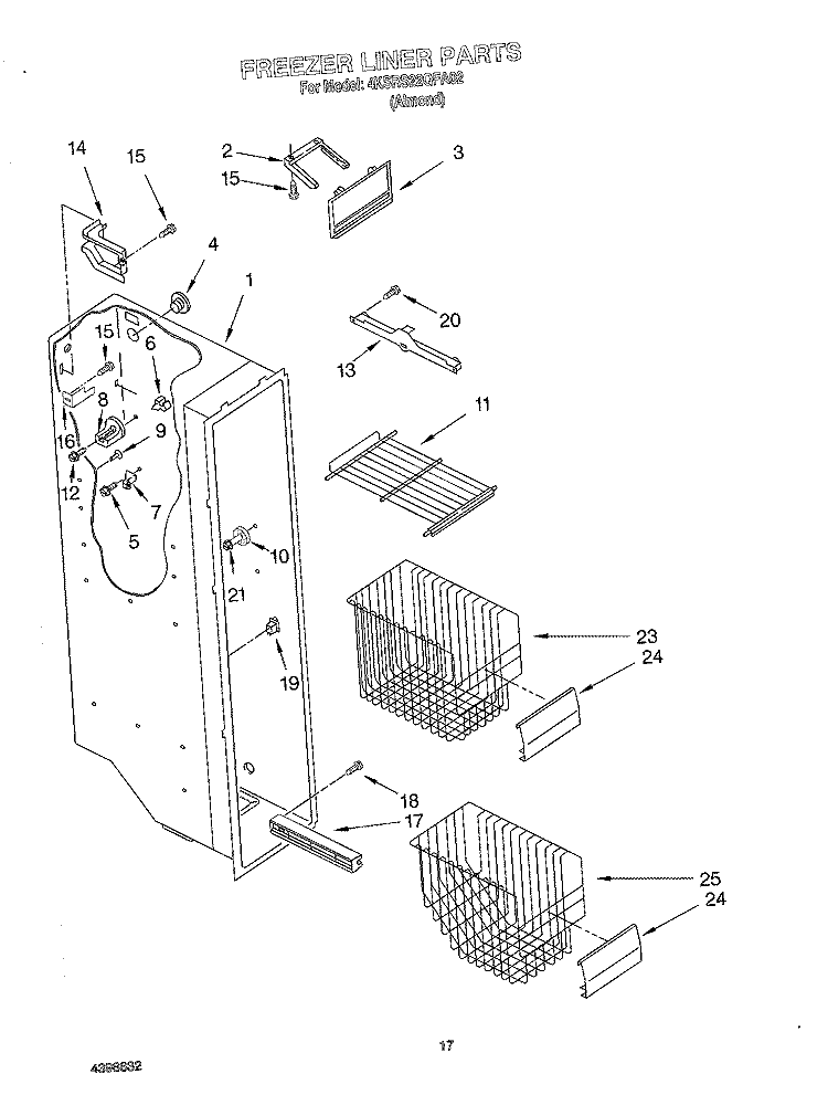 FREEZER LINER Diagram and Parts List for 4KSRS22QFA02  KitchenAid Refrigerator