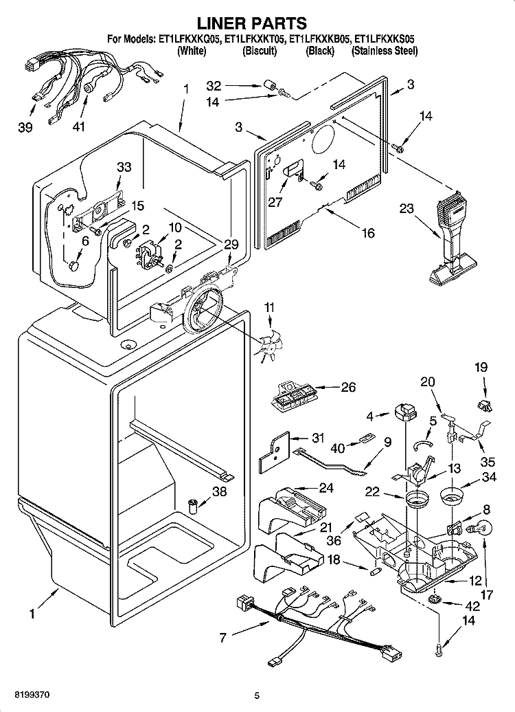 LINER PARTS Diagram and Parts List for ET1LFKXKS05  Whirlpool Refrigerator
