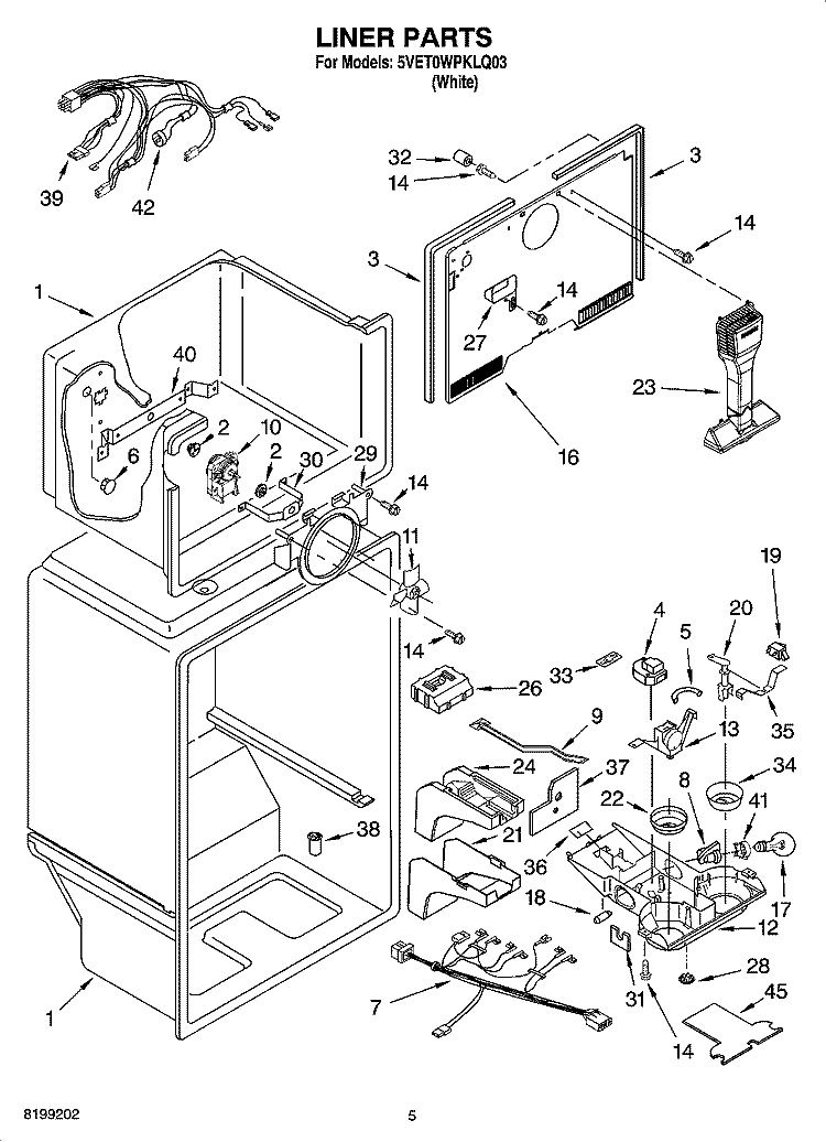 LINER PARTS Diagram and Parts List for 5VET0WPKLQ03  Whirlpool Refrigerator