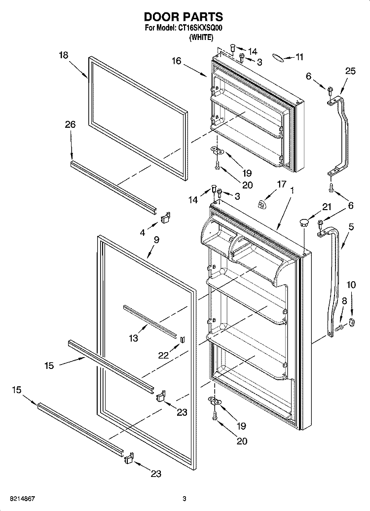 DOOR PARTS Diagram and Parts List for CT16SKXSQ00  Crosley Refrigerator
