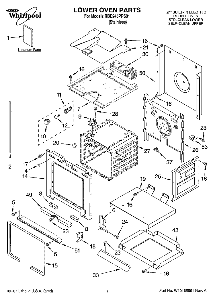 LOWER OVEN PARTS Diagram and Parts List for RBD245PRS01  Whirlpool Wall Oven