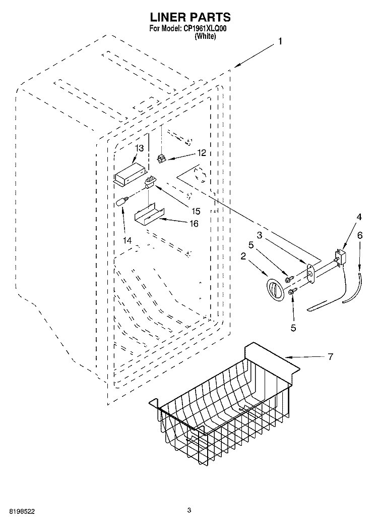 LINER PARTS PARTS NOT ILLUSTRATED Diagram and Parts List for CP1961XLQ00  Whirlpool Freezer